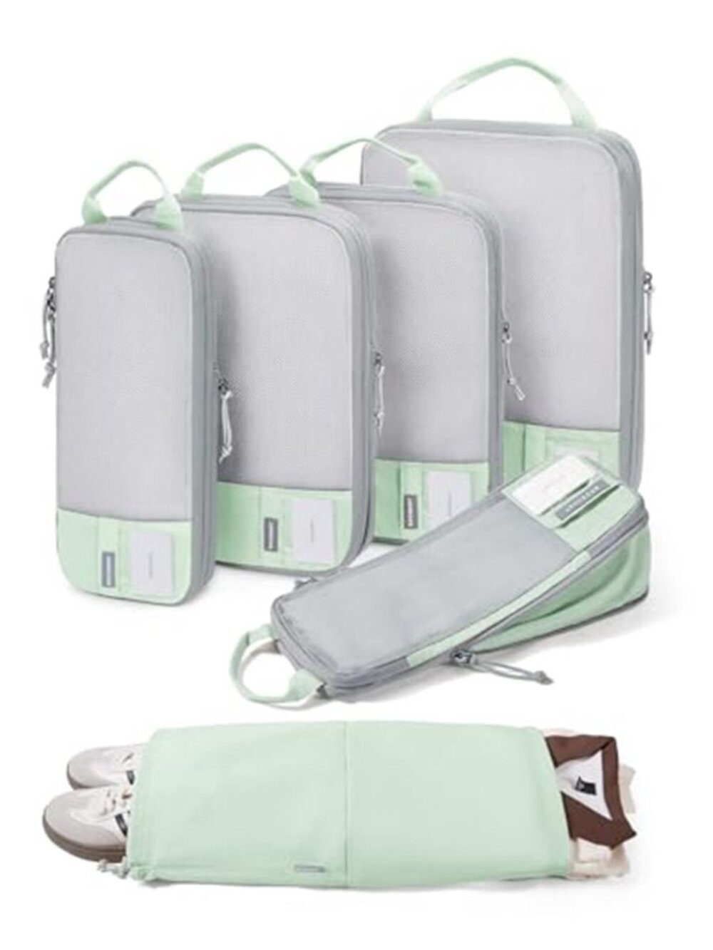 6 Set Compression Packing Cubes Travel Luggage Organizer Space Saver Lime Cream